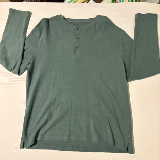 Jachs New York XL Green Waffle Knit Long Sleeve Henley Shirt Cotton Blend