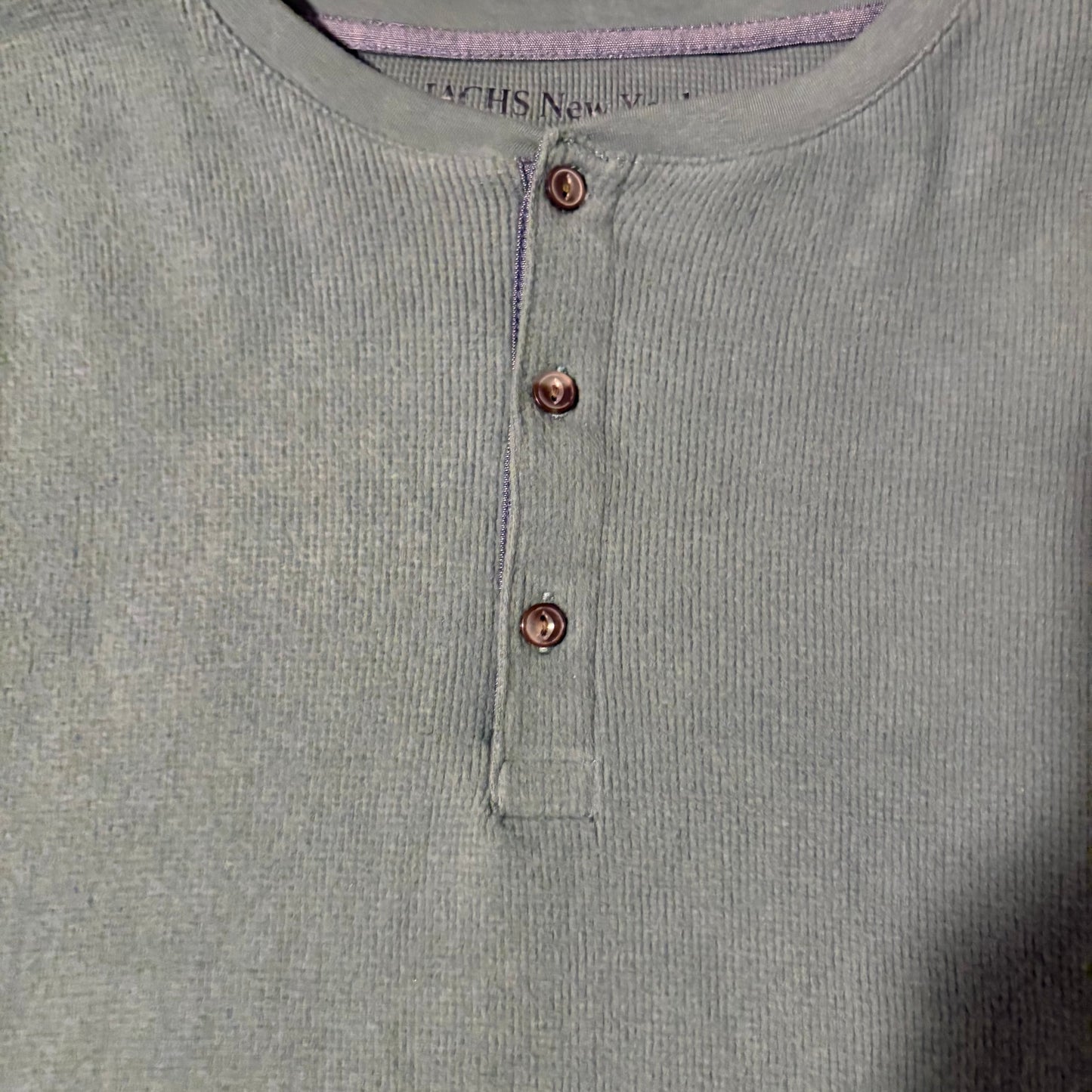 Jachs New York XL Green Waffle Knit Long Sleeve Henley Shirt Cotton Blend