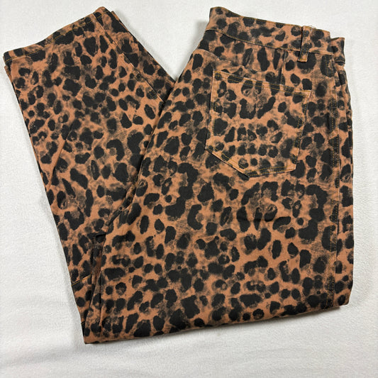 Foxy Jeans Womens XL Leopard Print Pants Brown Black Stretch High Rise Y2K