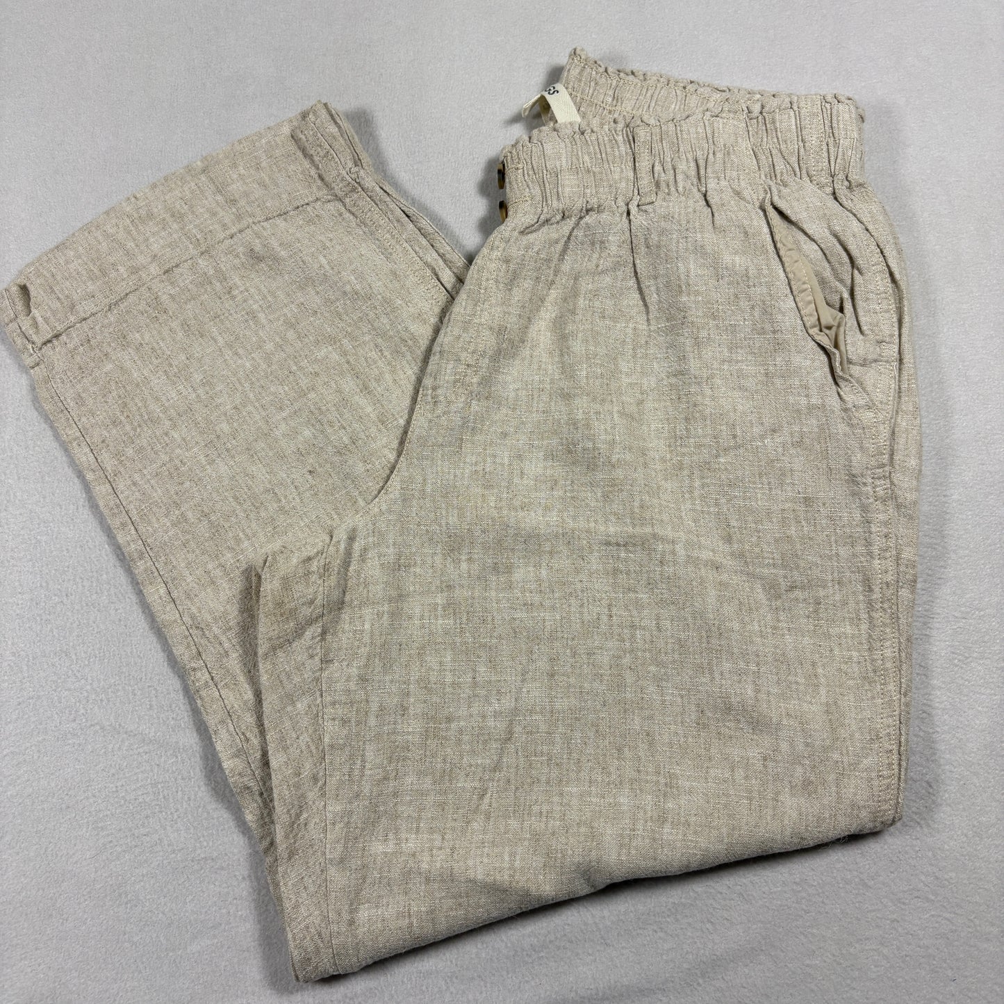 Briggs Womens L Linen Blend Pants Beige Wide Leg Pull On High Rise Casual