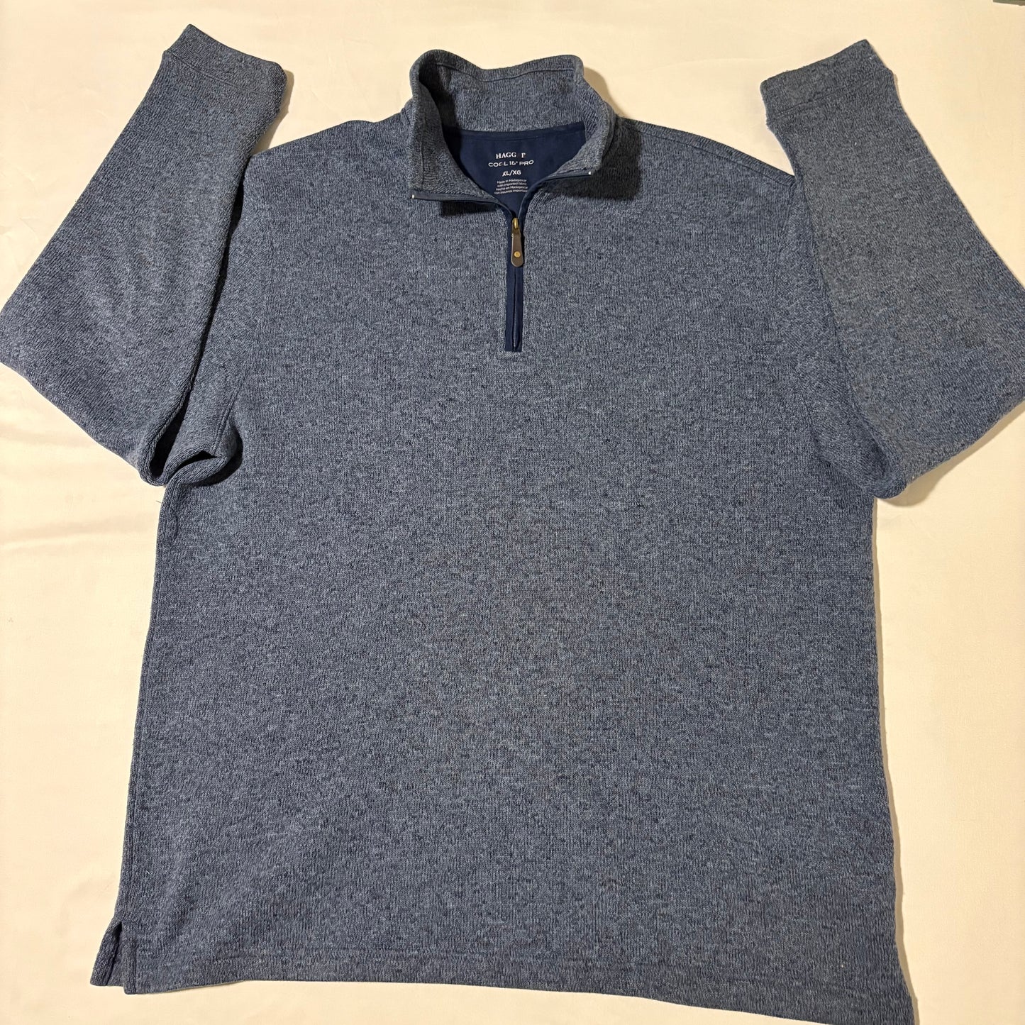 Haggar COCL 18 Pro XL Blue Heather Quarter Zip Pullover Sweater Knit Casual