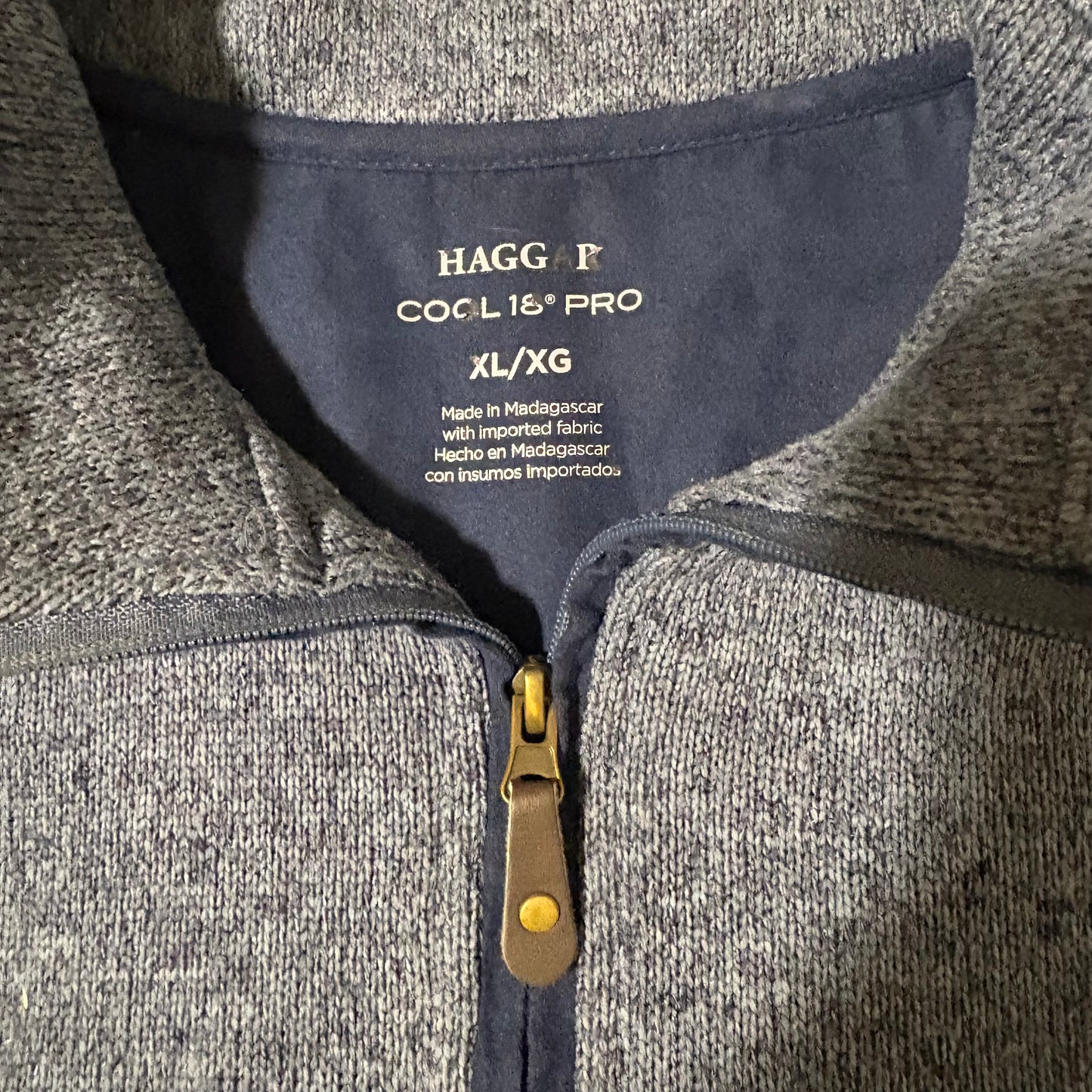 Haggar COCL 18 Pro XL Blue Heather Quarter Zip Pullover Sweater Knit Casual
