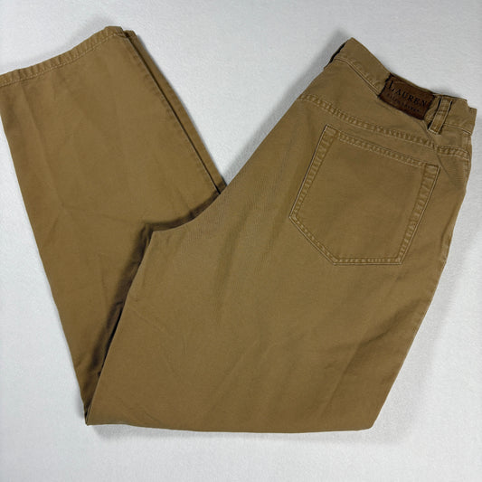Lauren Ralph Lauren Womens Pants Sz 14 Khaki Brown Cotton Straight Classic