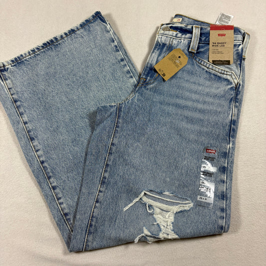 Levis Womens 25 94 Baggy Wide Leg Jeans Light Wash Distressed Y2K Grunge