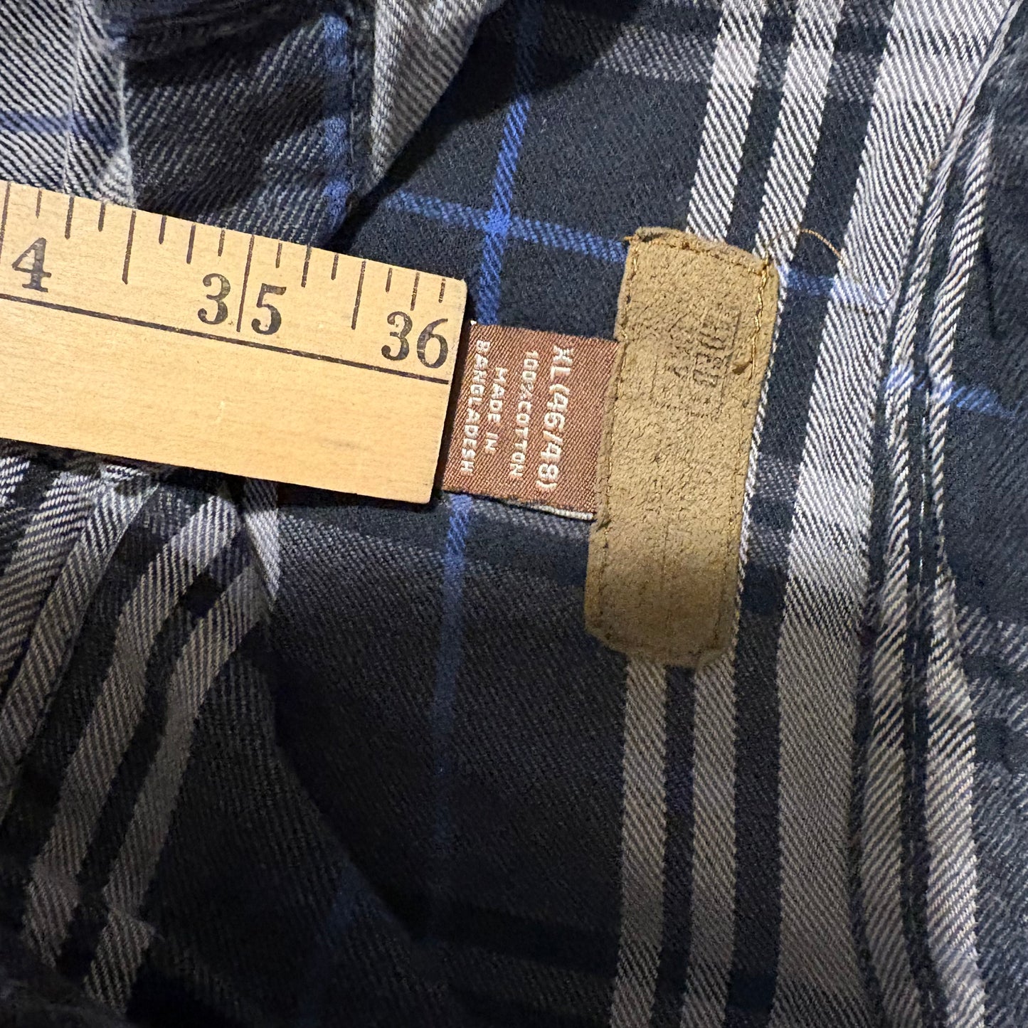 Men’s XL Gray Black Blue Plaid Flannel Button Up Long Sleeve Shirt 100% Cotton Workwear