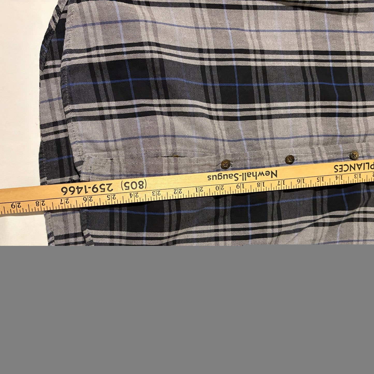 Men’s XL Gray Black Blue Plaid Flannel Button Up Long Sleeve Shirt 100% Cotton Workwear