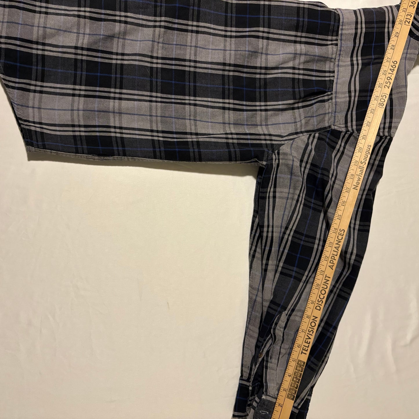 Men’s XL Gray Black Blue Plaid Flannel Button Up Long Sleeve Shirt 100% Cotton Workwear