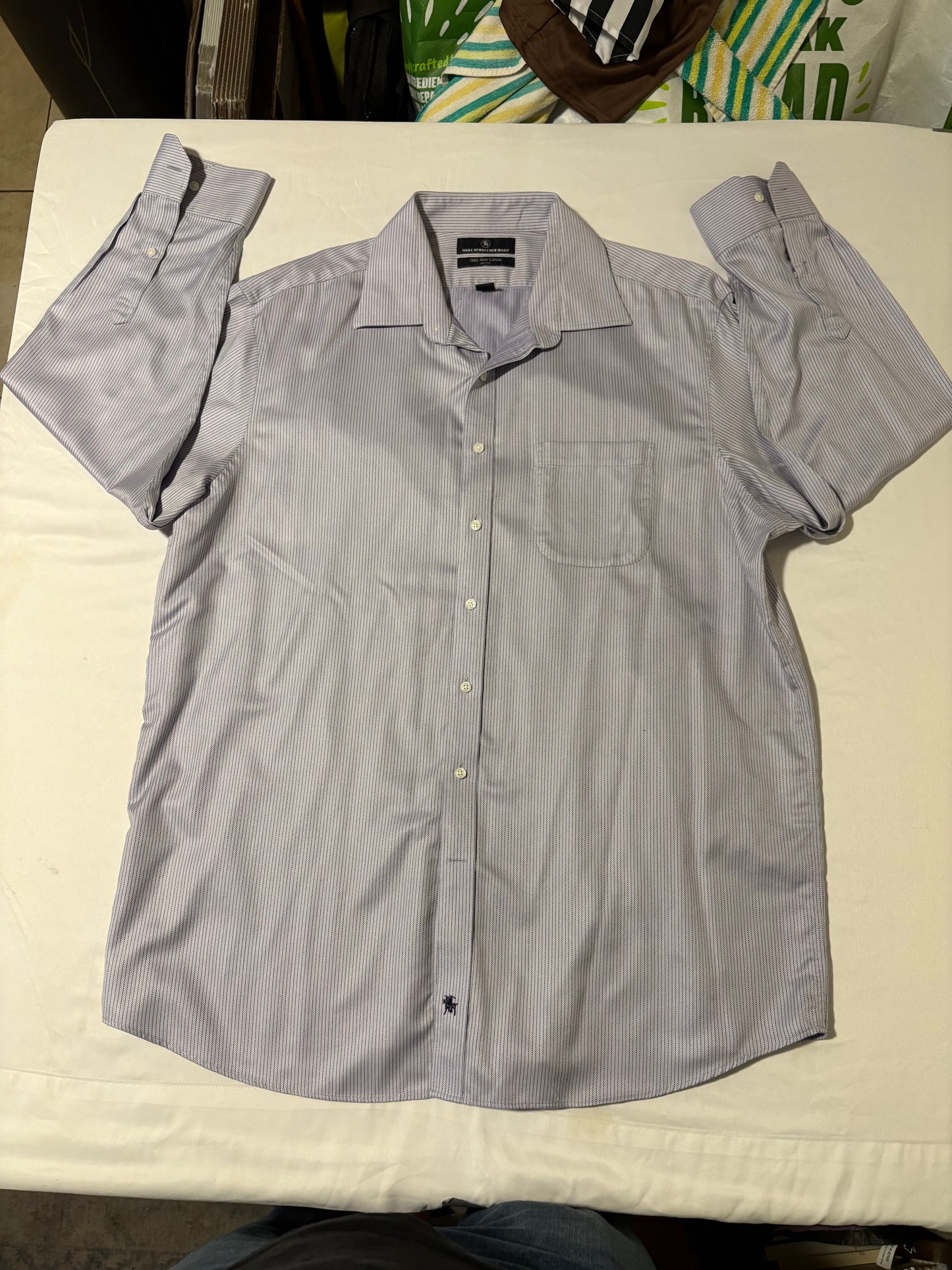 Hart Schaffner Marx 17.5 34 Dress Shirt Long Sleeve 100% Pima Cotton Non Iron Stripe