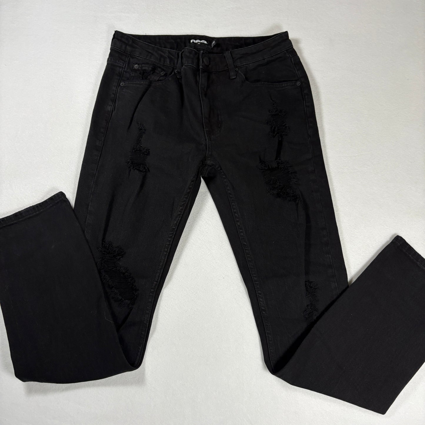 RSQ Mens Jeans Sz 30x32 Black Denim Slim Fit Distressed Ripped Grunge Y2K