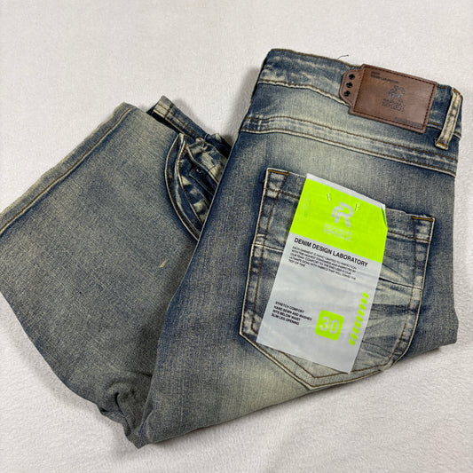 Refinery Republic Mens 30 Denim Cargo Shorts Stretch Distressed Faded Y2K