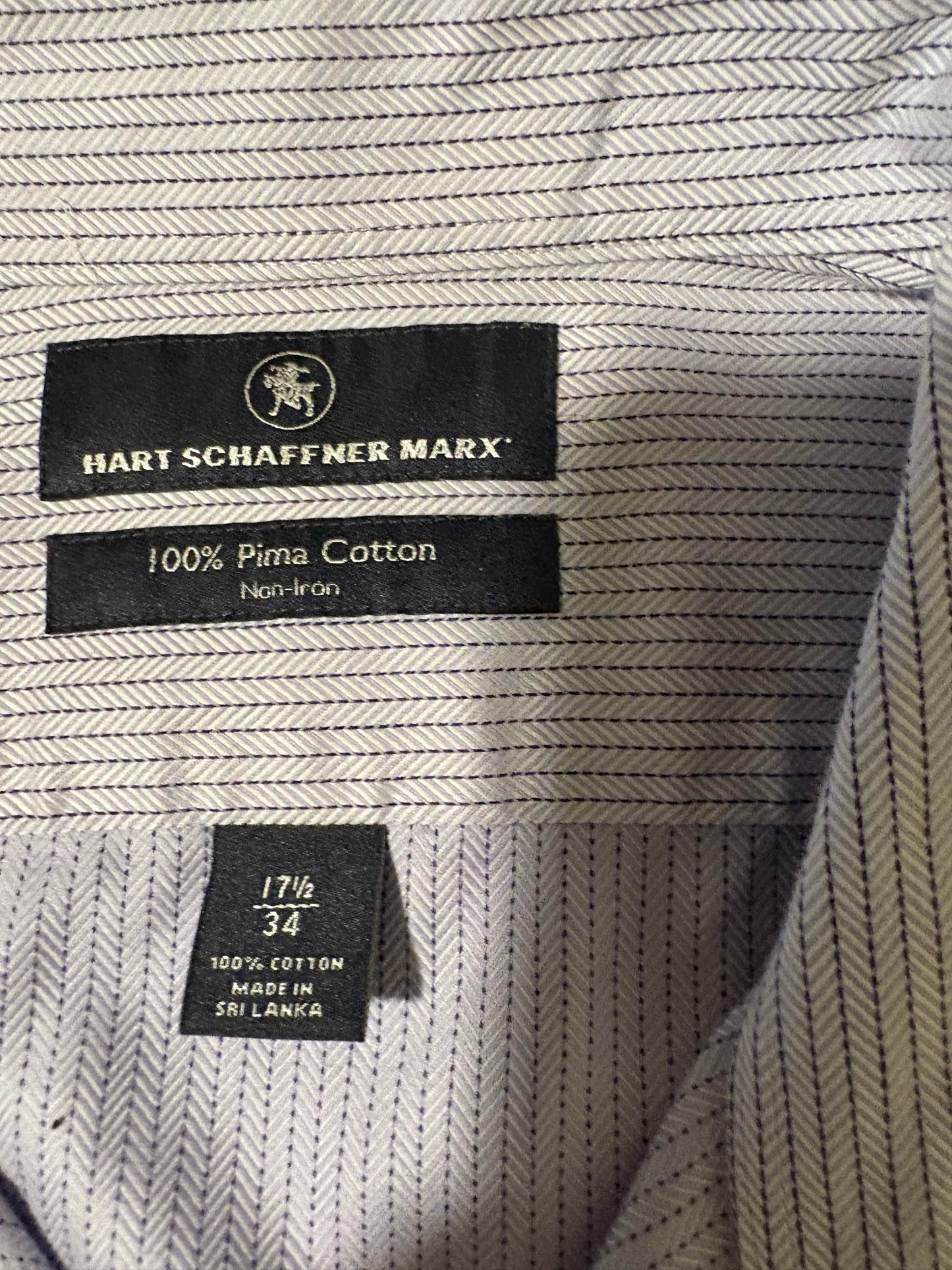 Hart Schaffner Marx 17.5 34 Dress Shirt Long Sleeve 100% Pima Cotton Non Iron Stripe