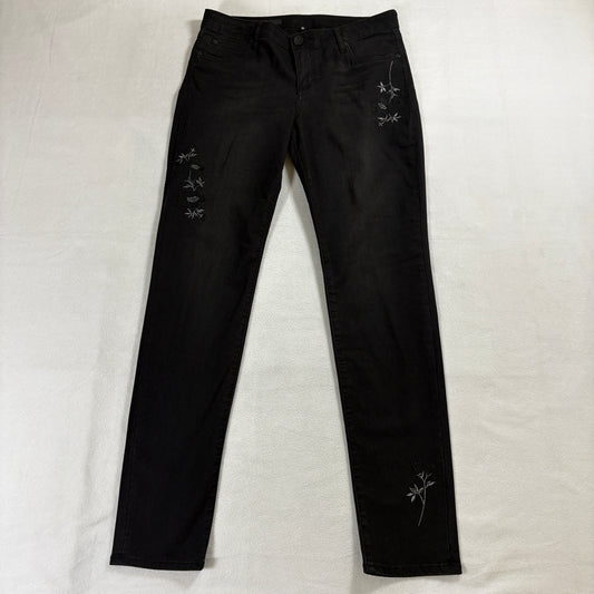 Skinny Jeans Embroidered Floral KUT Diana 10 Fits Like 33X32 Black Stretch Denim