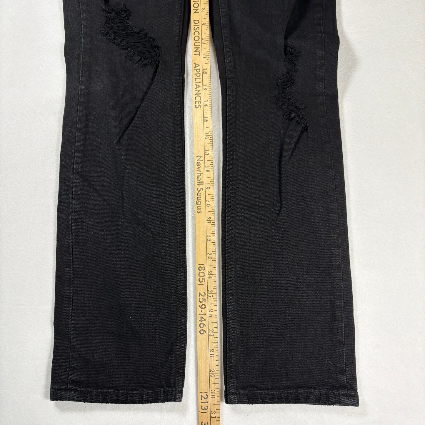 RSQ Mens Jeans Sz 30x32 Black Denim Slim Fit Distressed Ripped Grunge Y2K