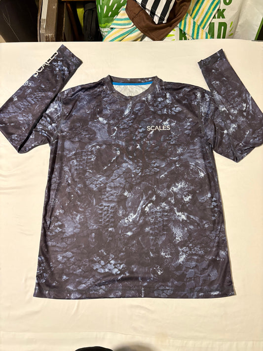 Scales Gear Men’s Long Sleeve Fishing Shirt Blue Camo Performance UPF Sun Protection XL