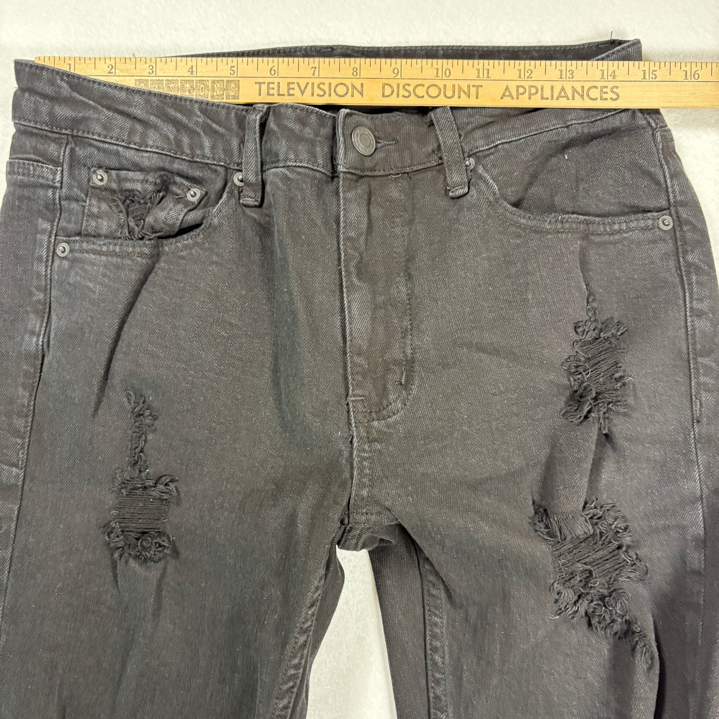 RSQ Mens Jeans Sz 30x32 Black Denim Slim Fit Distressed Ripped Grunge Y2K