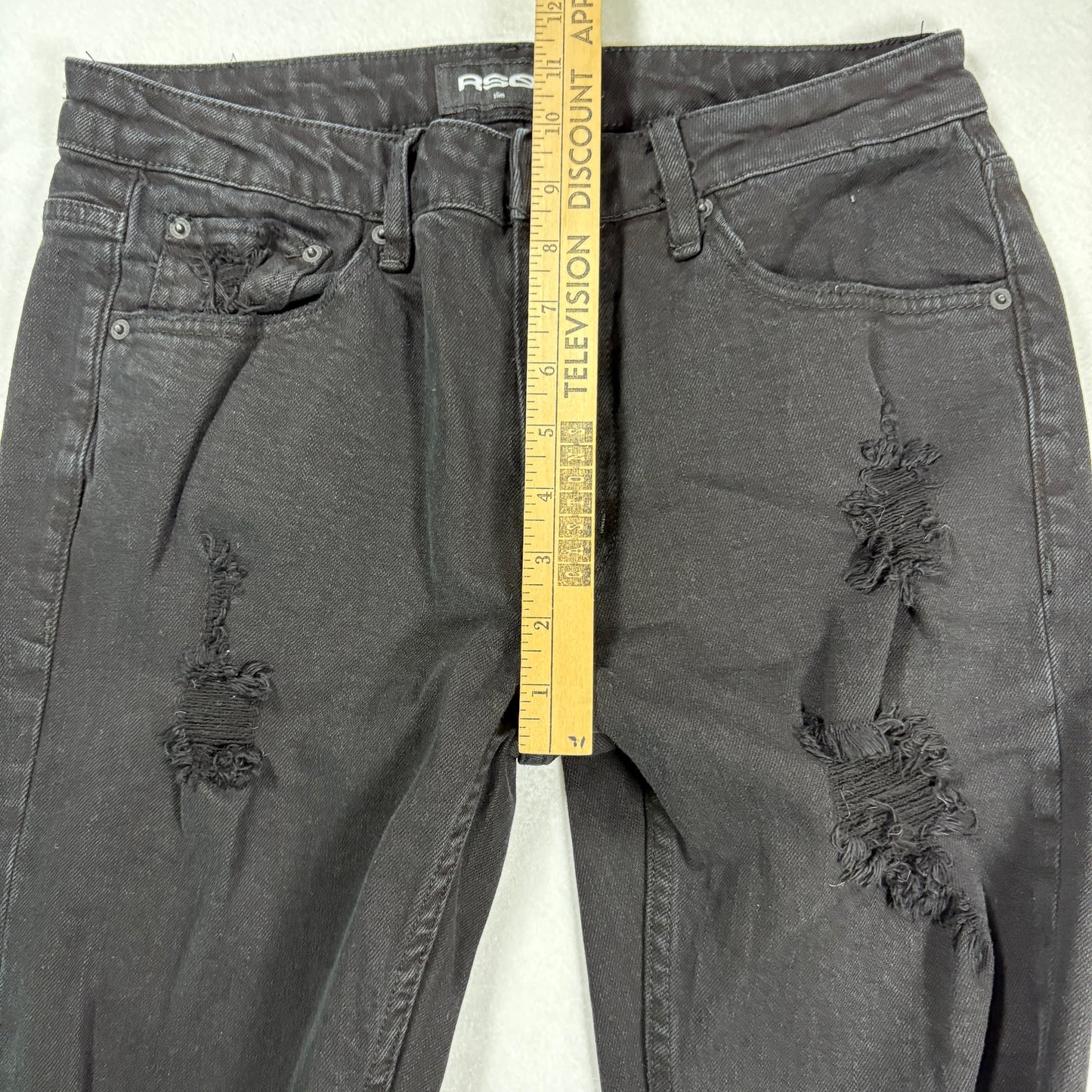 RSQ Mens Jeans Sz 30x32 Black Denim Slim Fit Distressed Ripped Grunge Y2K