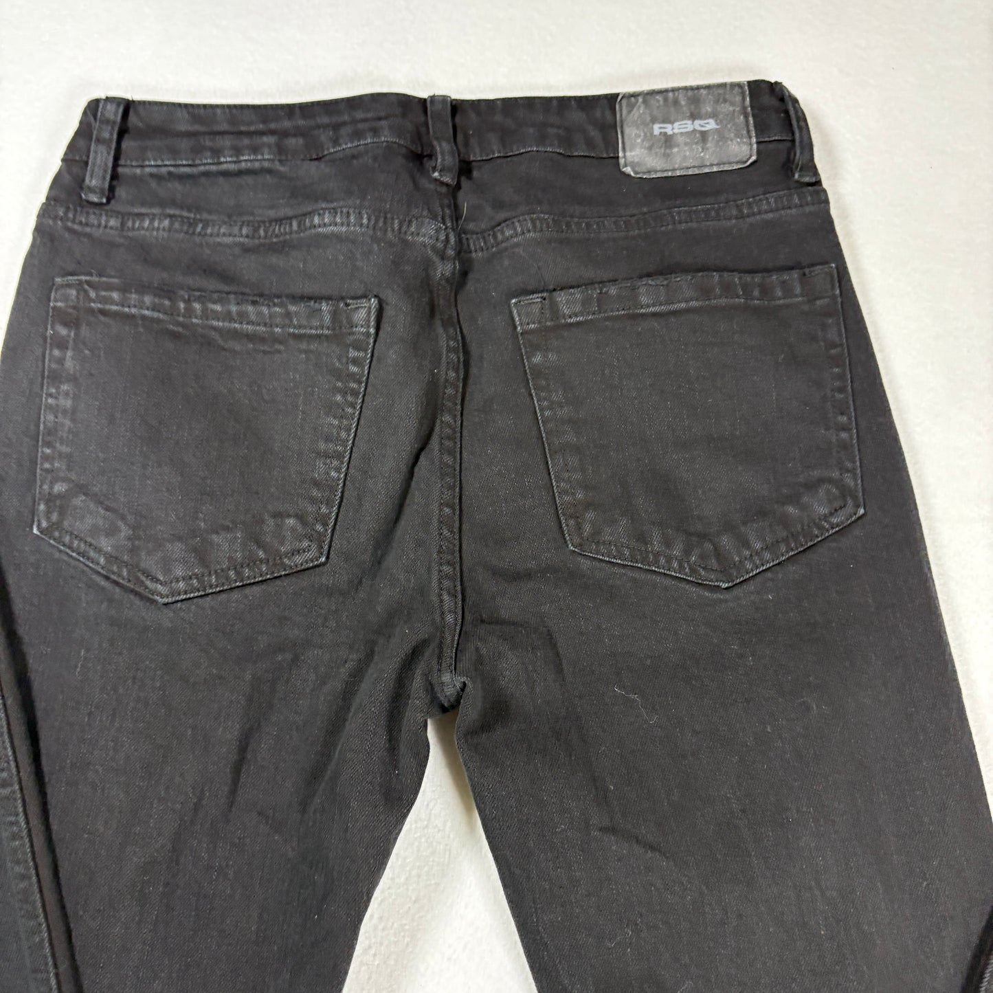 RSQ Mens Jeans Sz 30x32 Black Denim Slim Fit Distressed Ripped Grunge Y2K