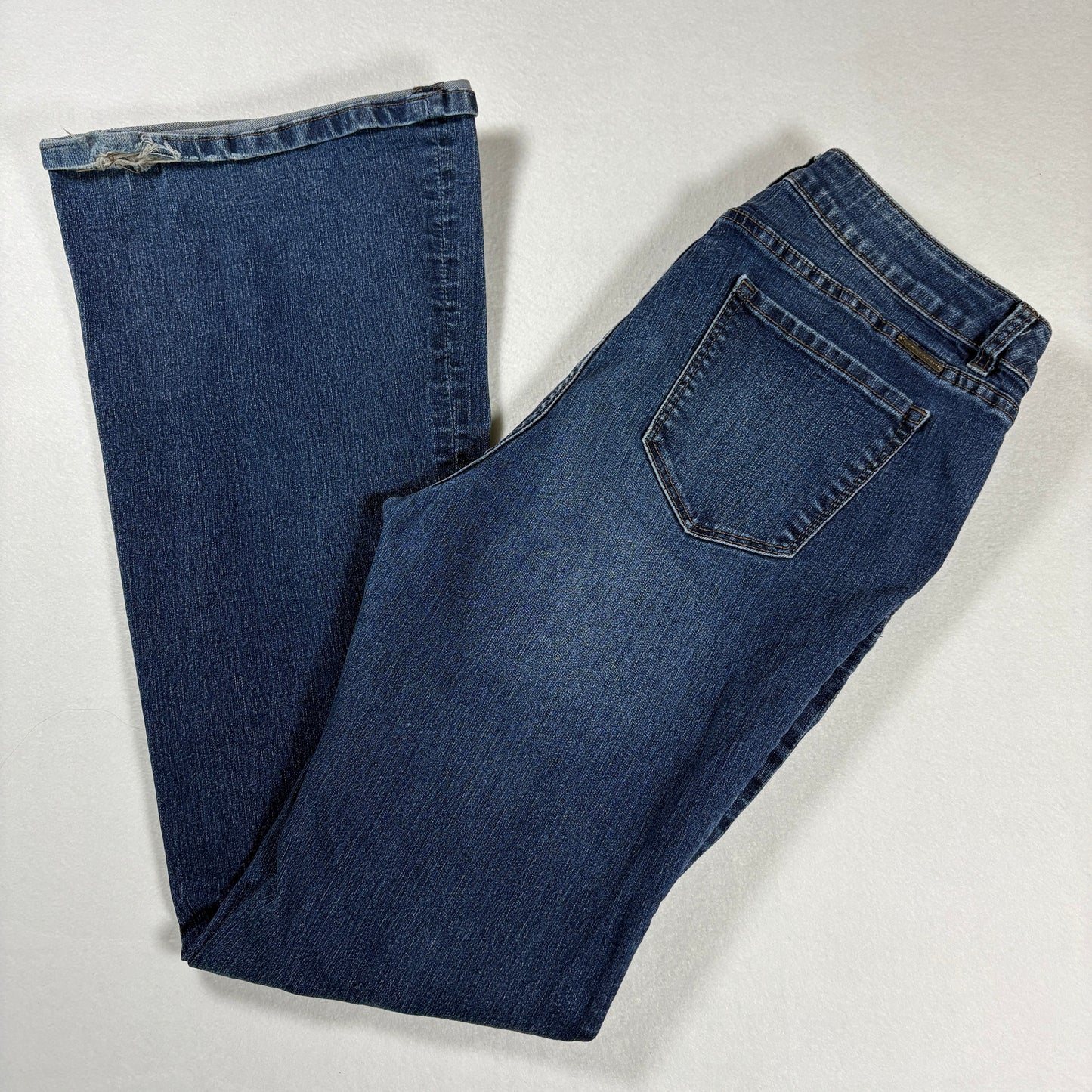 NY&C Soho Womens Jeans Sz 12 High Rise Flare Blue Denim Y2K Distressed Hem