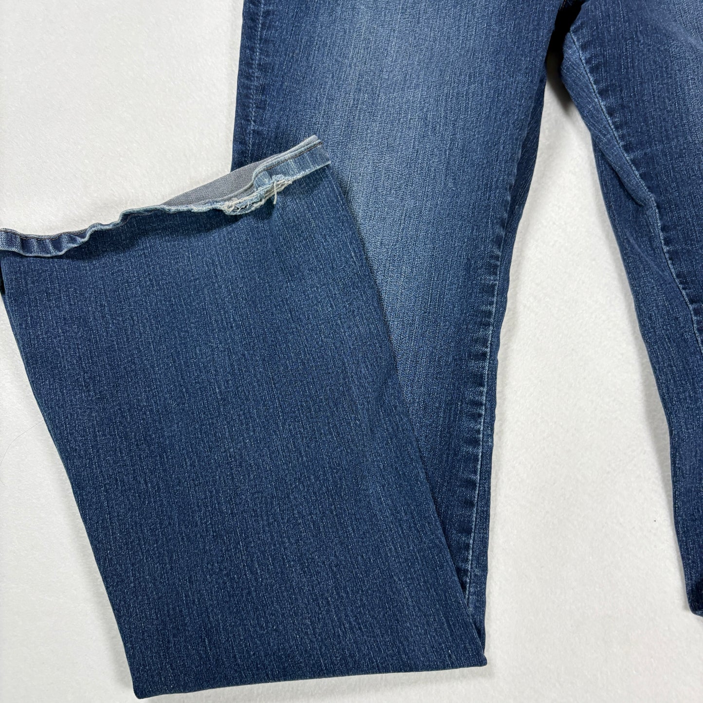 NY&C Soho Womens Jeans Sz 12 High Rise Flare Blue Denim Y2K Distressed Hem