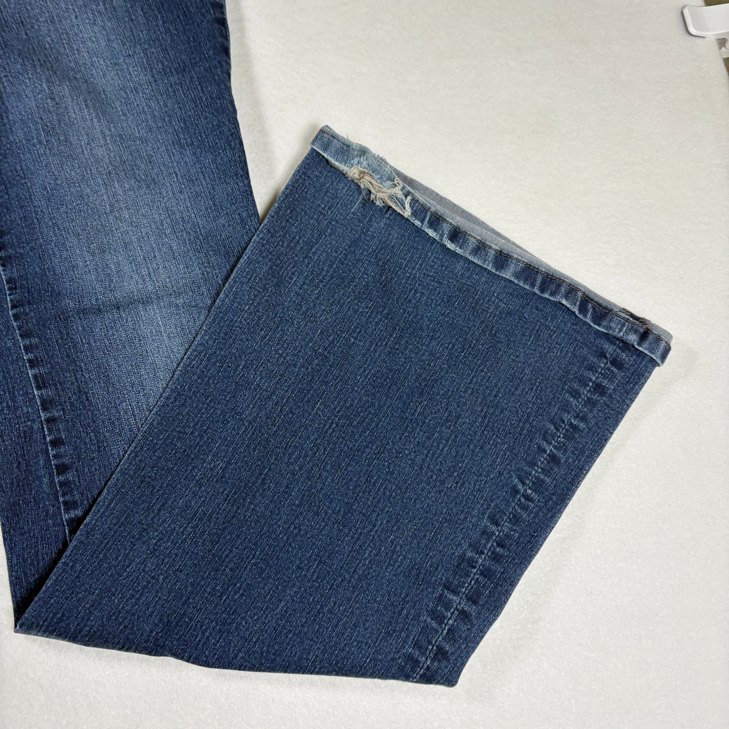 NY&C Soho Womens Jeans Sz 12 High Rise Flare Blue Denim Y2K Distressed Hem