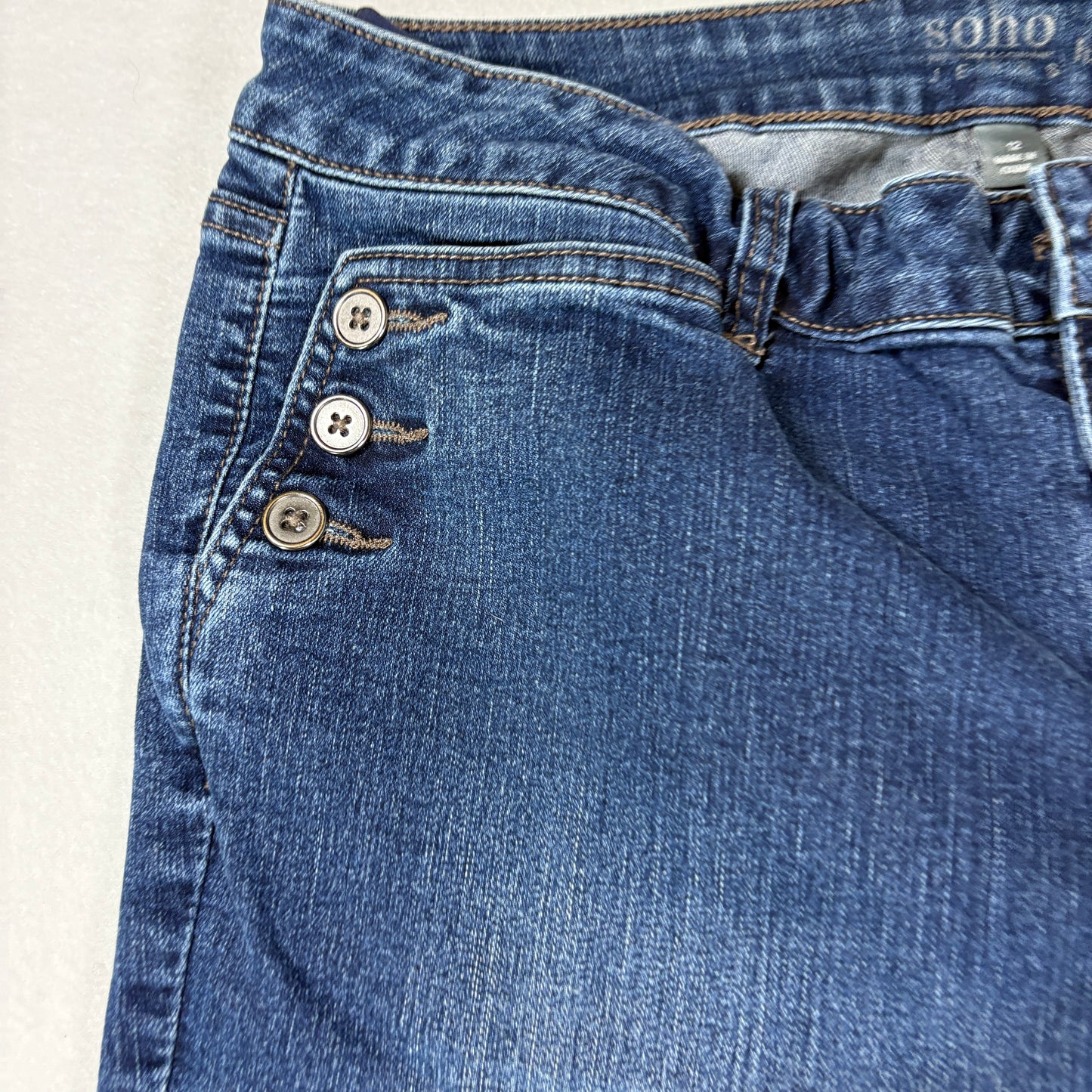 NY&C Soho Womens Jeans Sz 12 High Rise Flare Blue Denim Y2K Distressed Hem