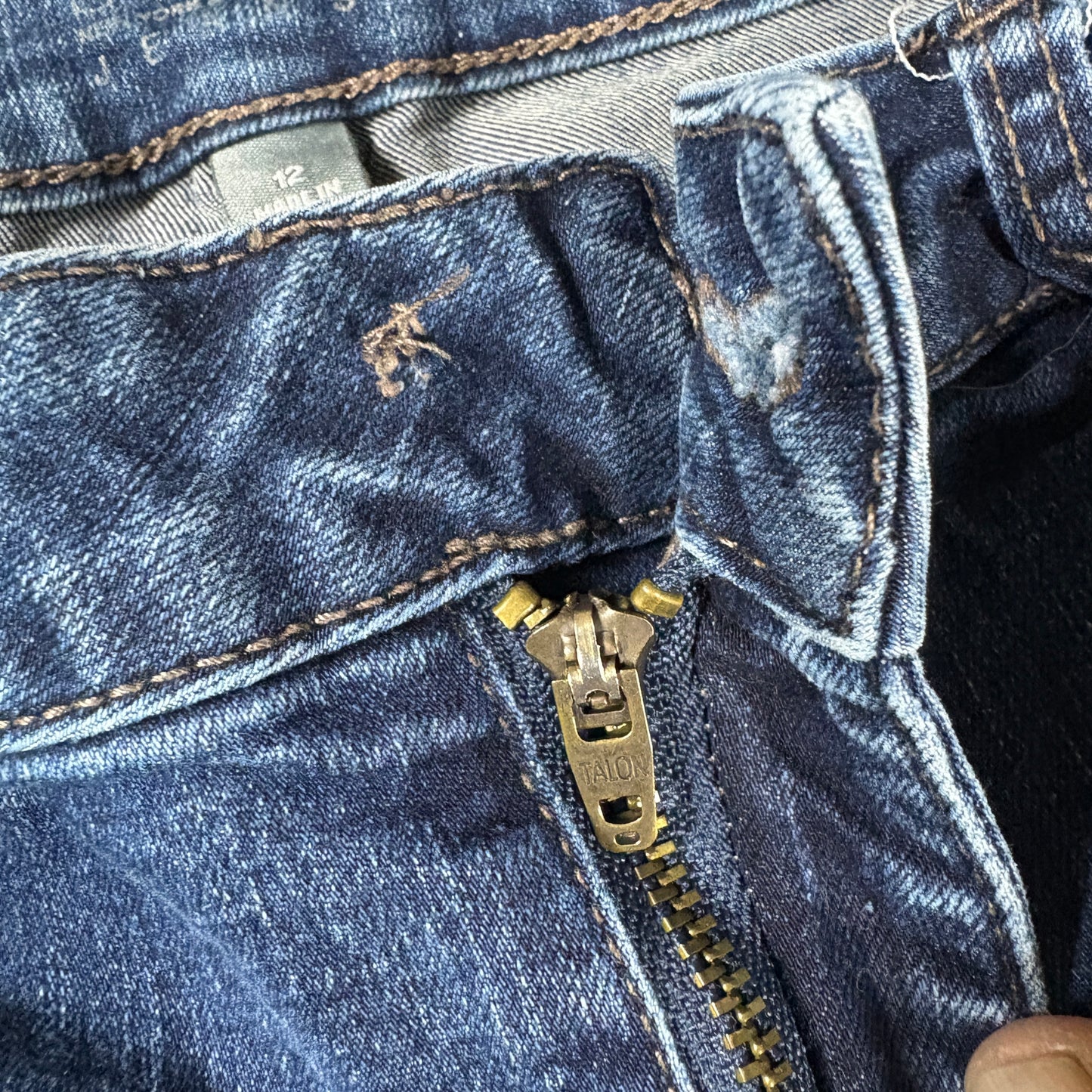 NY&C Soho Womens Jeans Sz 12 High Rise Flare Blue Denim Y2K Distressed Hem