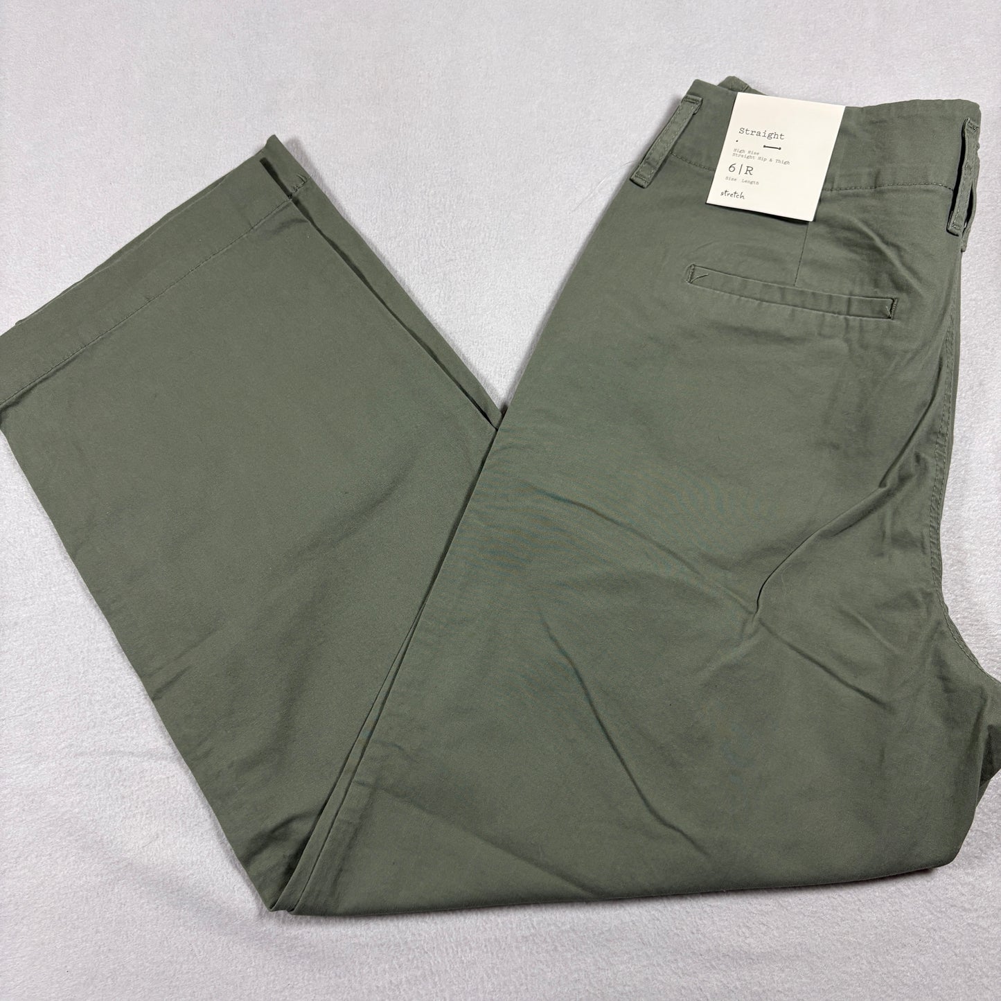 A New Day Womens Olive Green High Rise Straight Pants Size 6R Stretch Chino