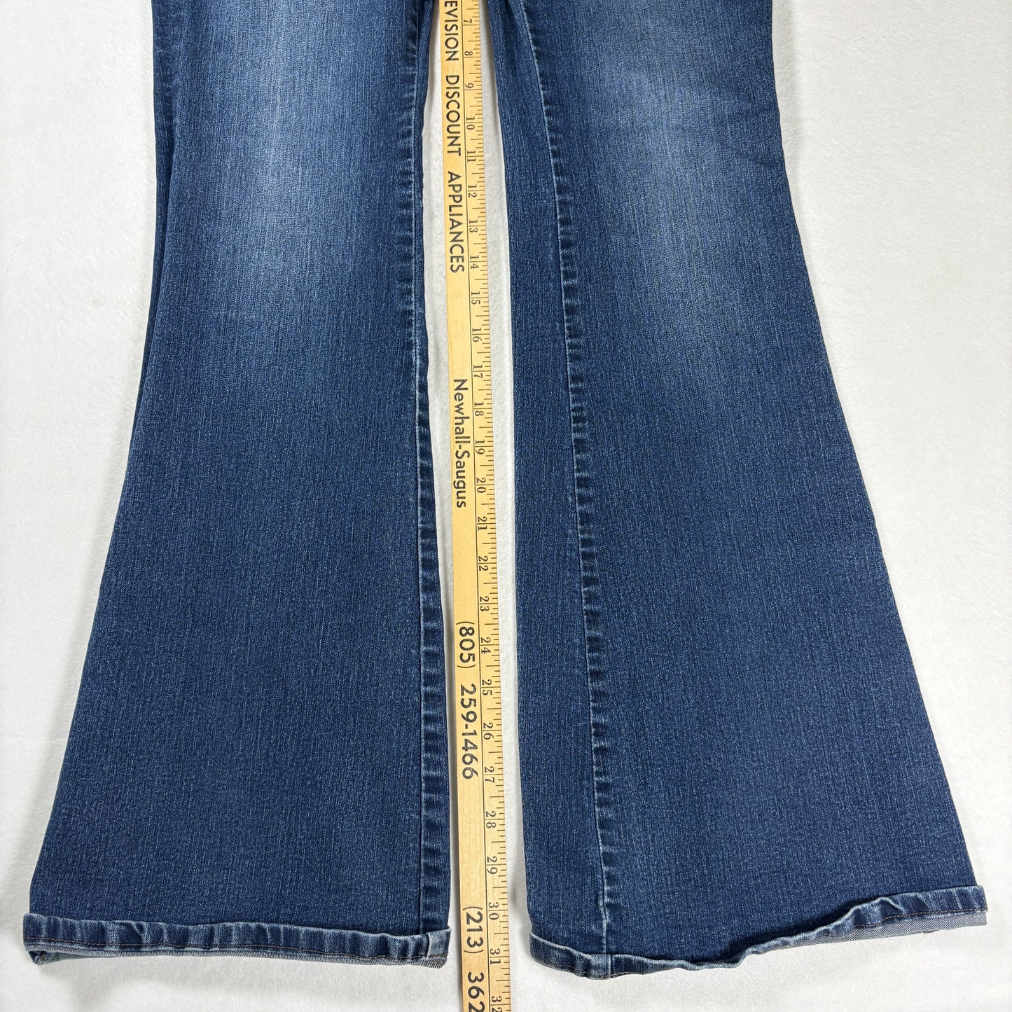 NY&C Soho Womens Jeans Sz 12 High Rise Flare Blue Denim Y2K Distressed Hem