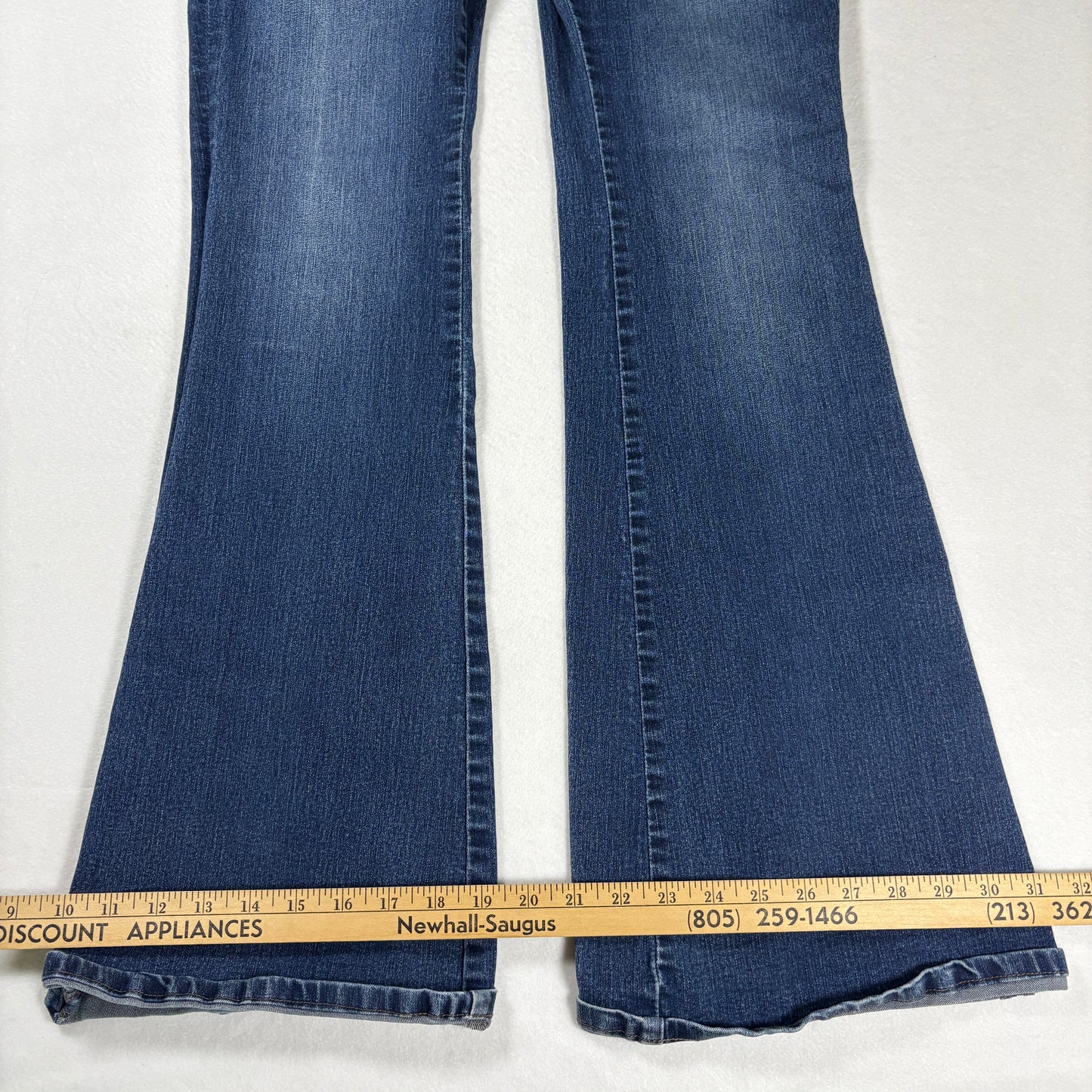NY&C Soho Womens Jeans Sz 12 High Rise Flare Blue Denim Y2K Distressed Hem