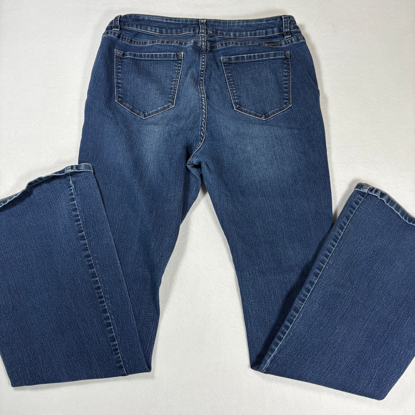NY&C Soho Womens Jeans Sz 12 High Rise Flare Blue Denim Y2K Distressed Hem