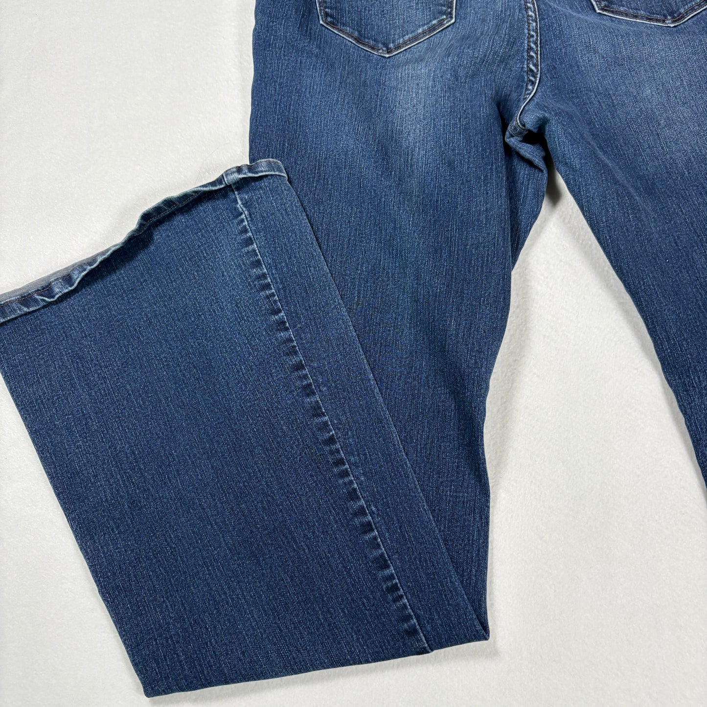 NY&C Soho Womens Jeans Sz 12 High Rise Flare Blue Denim Y2K Distressed Hem