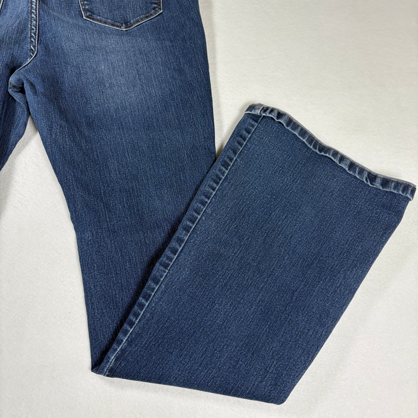 NY&C Soho Womens Jeans Sz 12 High Rise Flare Blue Denim Y2K Distressed Hem