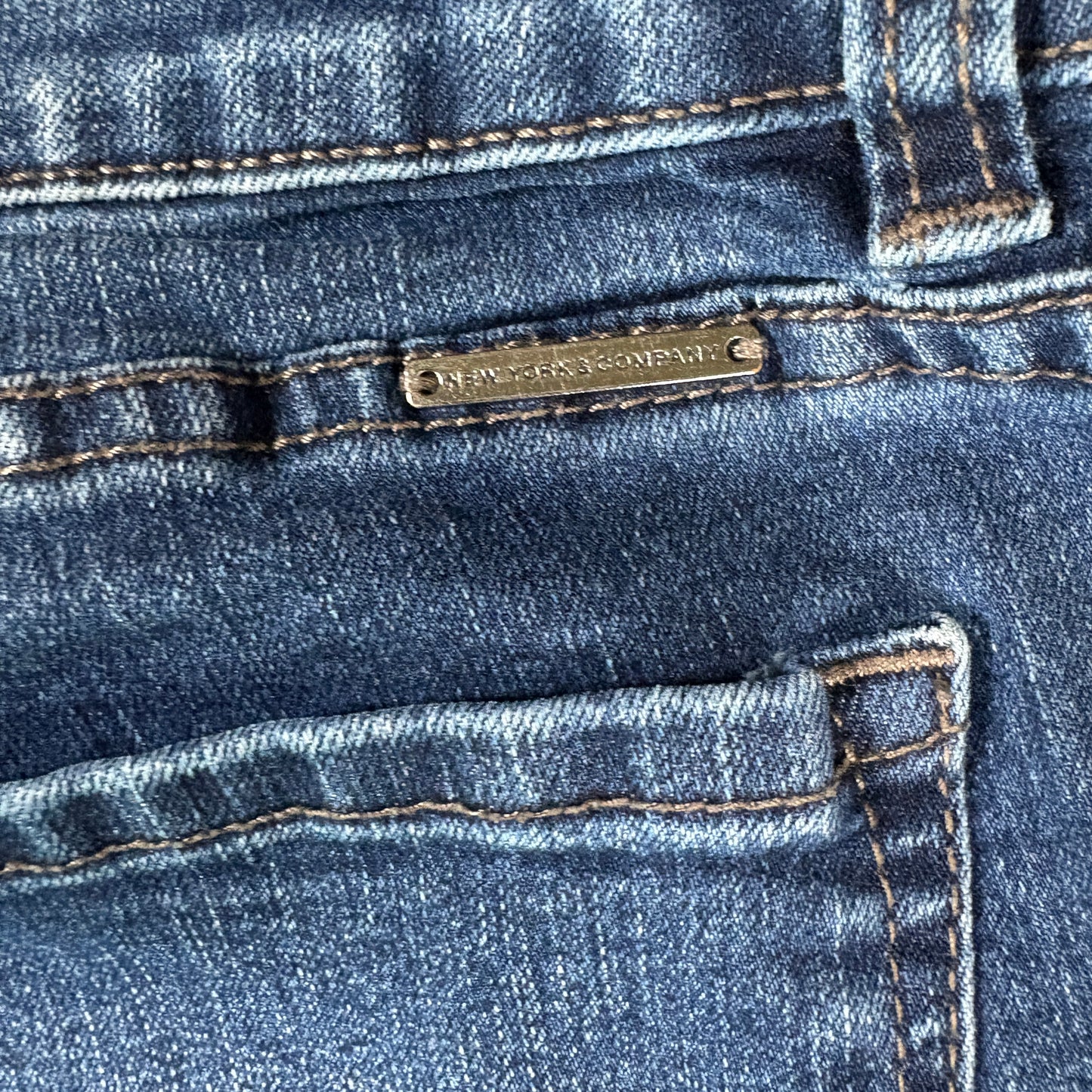 NY&C Soho Womens Jeans Sz 12 High Rise Flare Blue Denim Y2K Distressed Hem