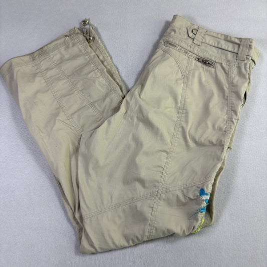 Crest Womens Beige Embroidered Cargo Pants 17/18 Y2K Zip Off Boho Utility