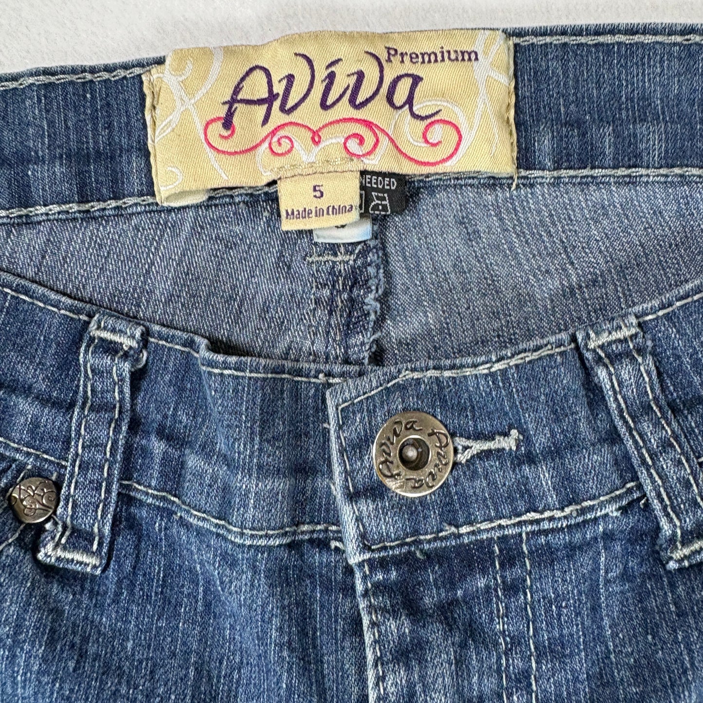 Aviva Womens Jeans Size 5 Blue Denim Y2K Bootcut Vintage 90s Embroidered Pockets