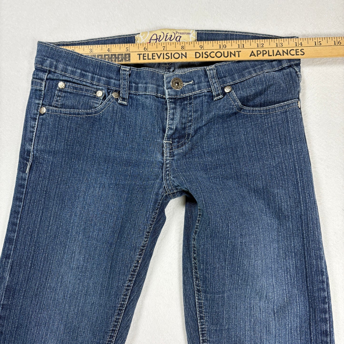 Aviva Womens Jeans Size 5 Blue Denim Y2K Bootcut Vintage 90s Embroidered Pockets