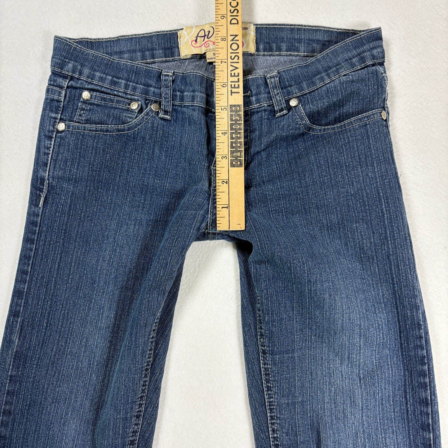Aviva Womens Jeans Size 5 Blue Denim Y2K Bootcut Vintage 90s Embroidered Pockets