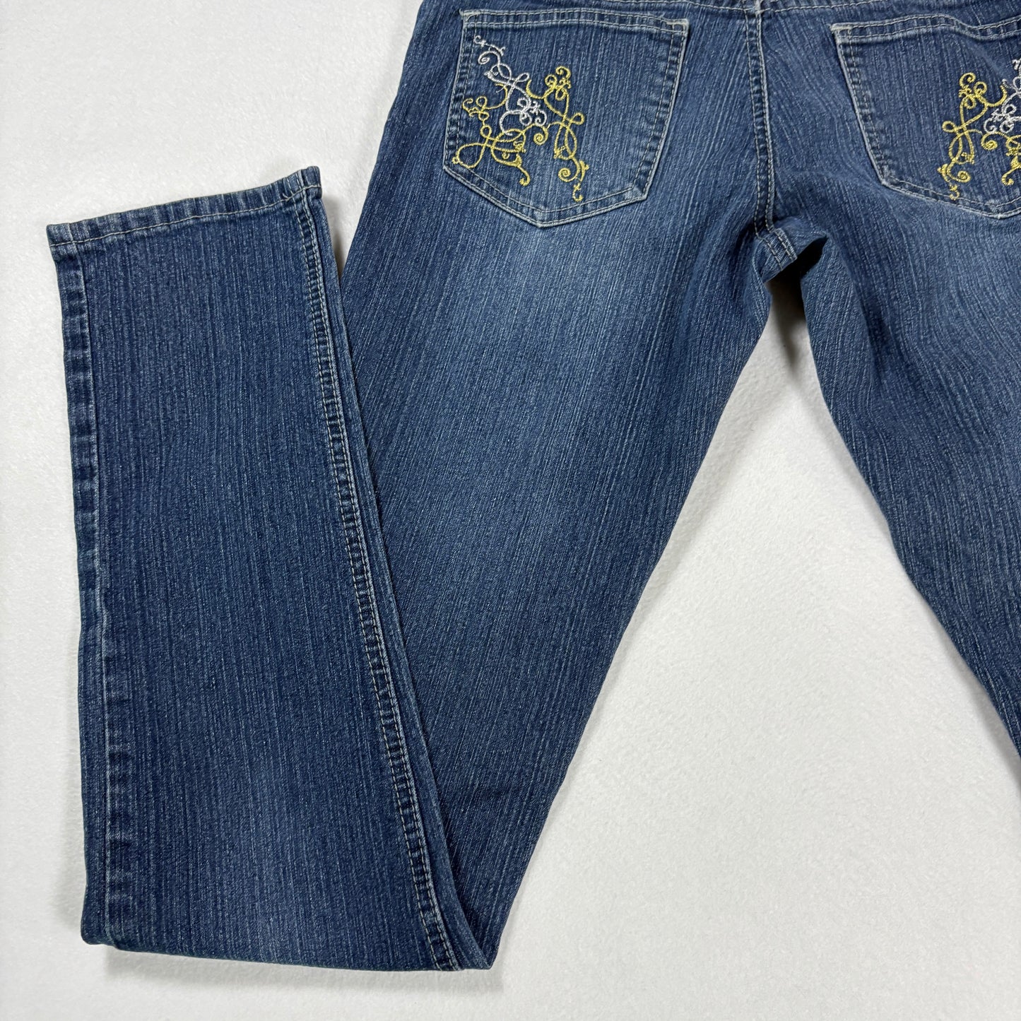 Aviva Womens Jeans Size 5 Blue Denim Y2K Bootcut Vintage 90s Embroidered Pockets