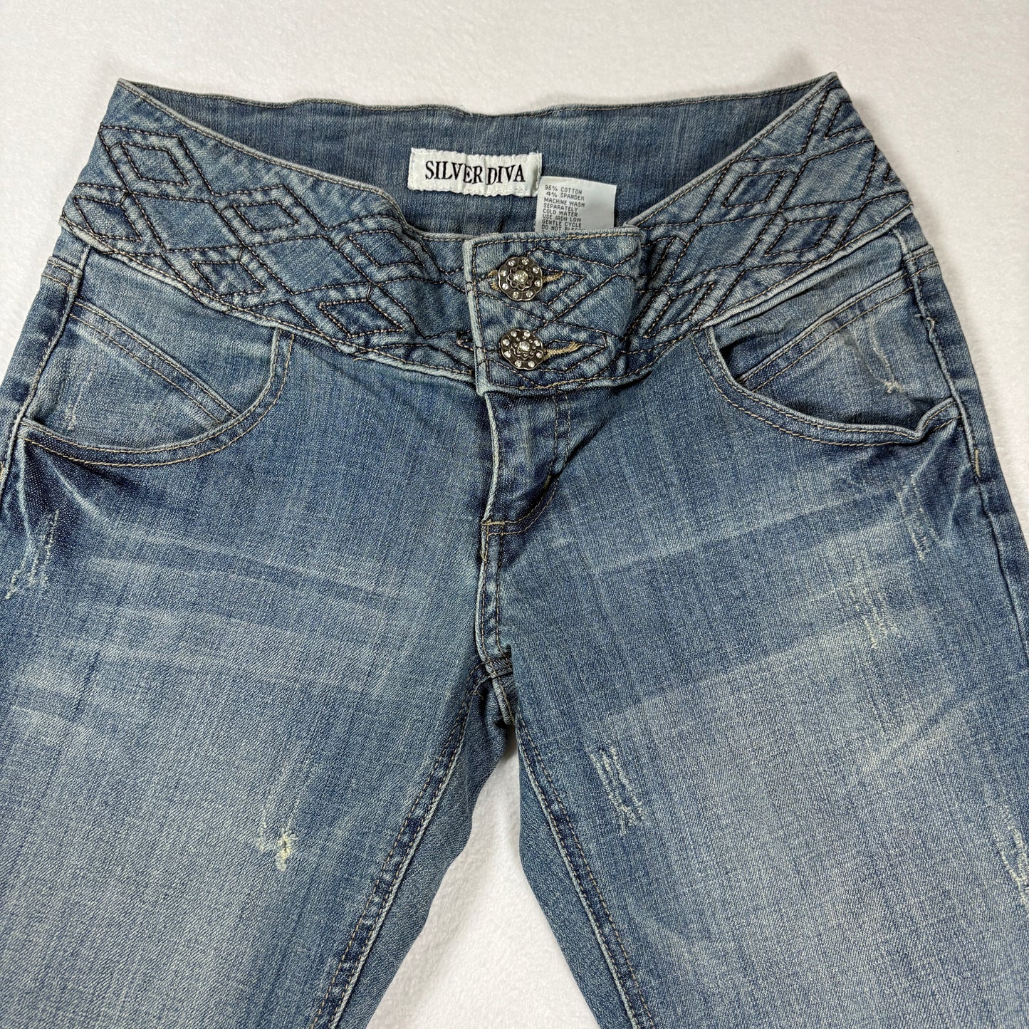 Silver Diva Womens Jeans Size 7 Blue Denim Y2K Vintage Bootcut 90s Low Rise Bling
