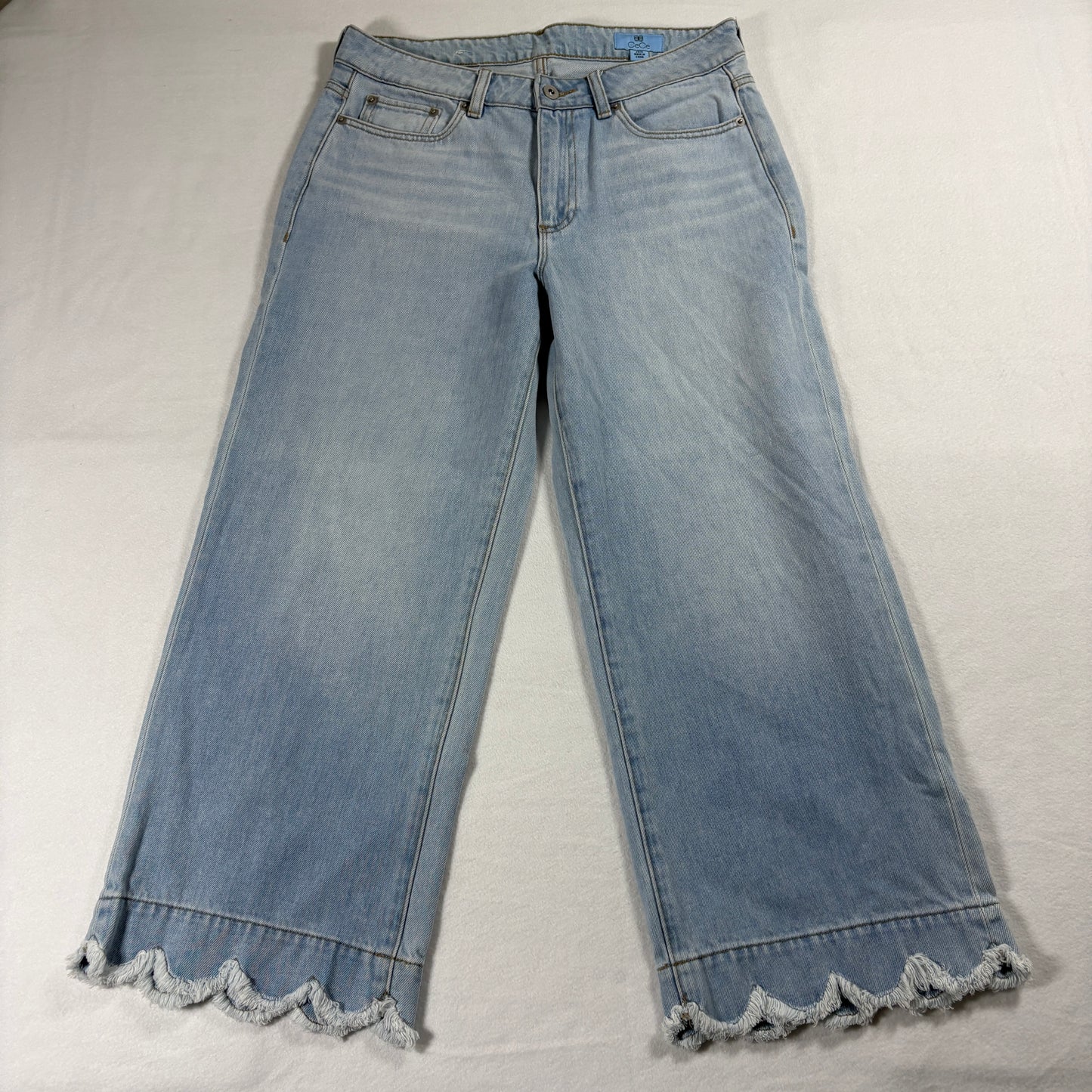 CeCe Jeans Womens 29/8 Light Wash Crop Flare Raw Hem Denim Pants Trendy