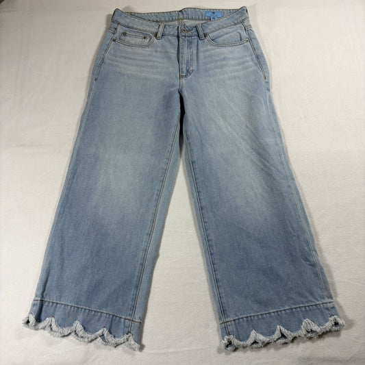 CeCe Jeans Womens 29/8 Light Wash Crop Flare Raw Hem Denim Pants Trendy