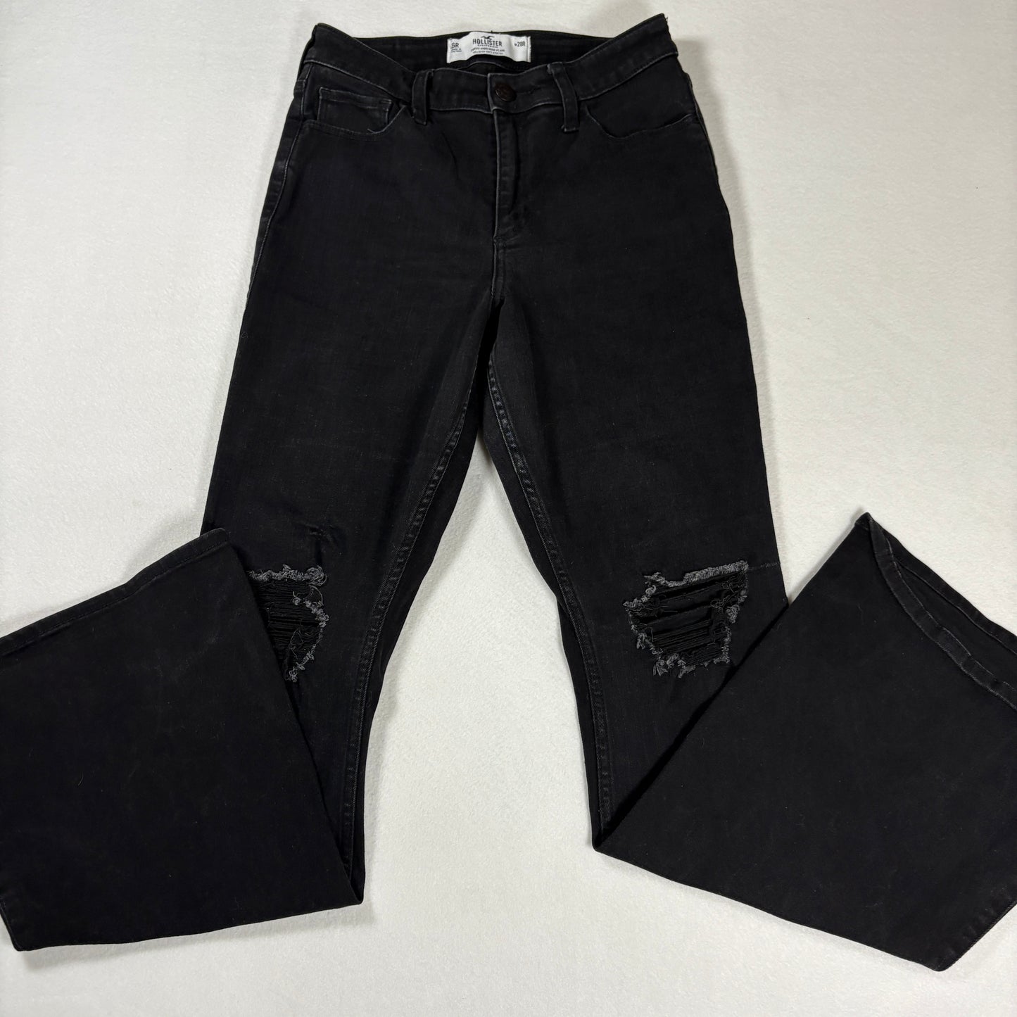 Hollister Womens Jeans 6R W28 Black Curvy High Rise Flare Distressed Y2K 90s Grunge
