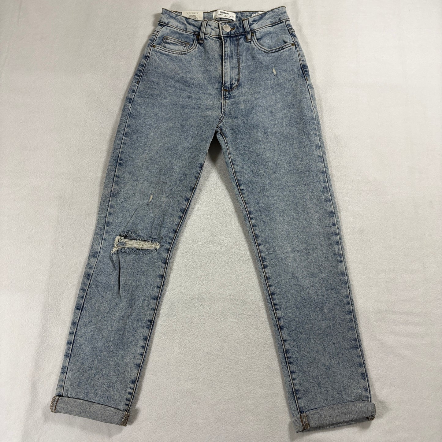Mom Jeans Light Wash Distressed Cotton On Tag 4 Fits Like 24X26 High Rise Denim