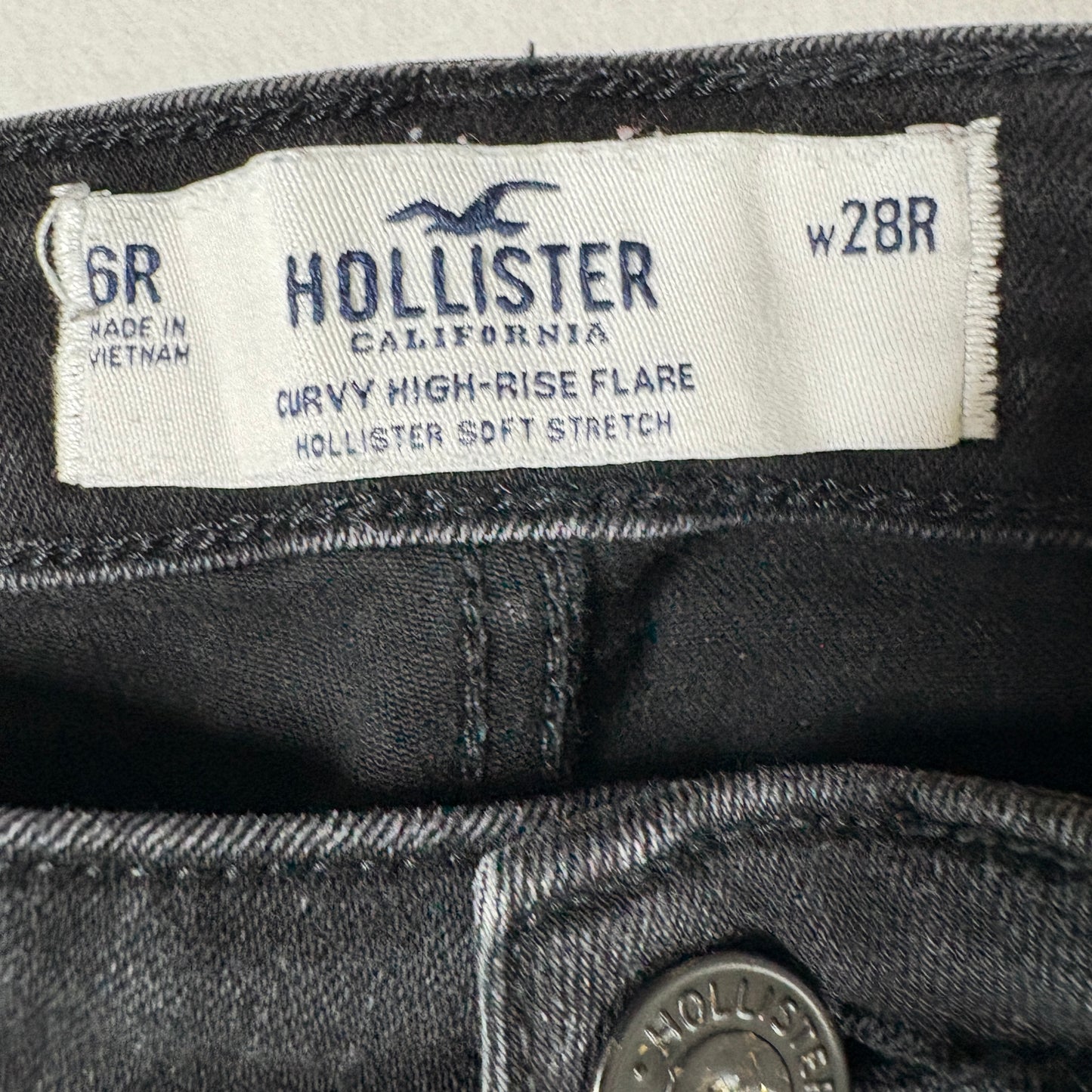 Hollister Womens Jeans 6R W28 Black Curvy High Rise Flare Distressed Y2K 90s Grunge