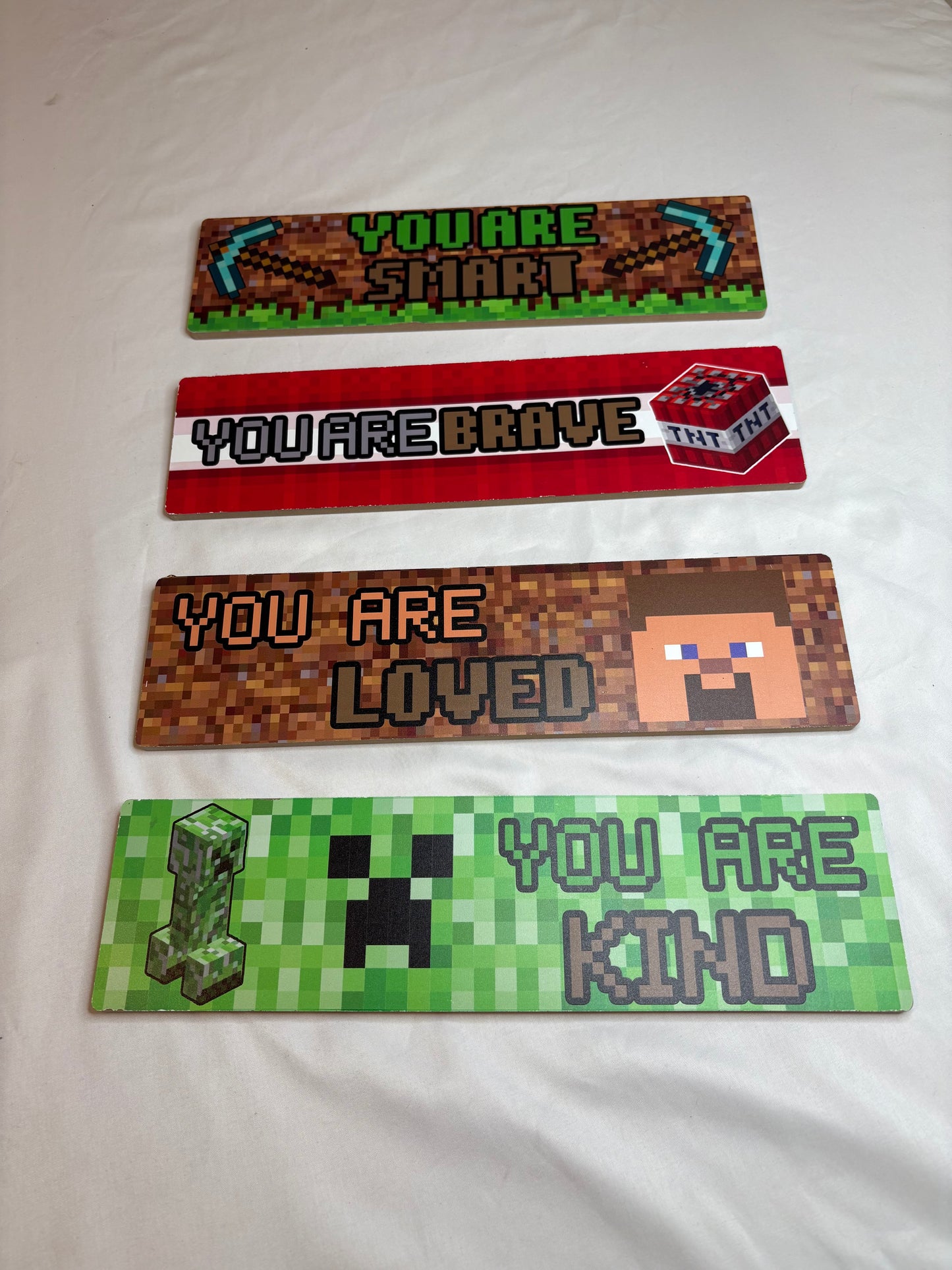 Minecraft Style Wall Art Signs Set of 4 Positive Quotes Gamer Room Decor 15"