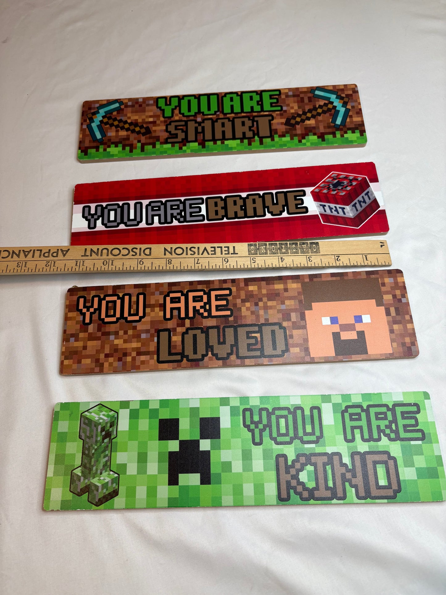 Minecraft Style Wall Art Signs Set of 4 Positive Quotes Gamer Room Decor 15"