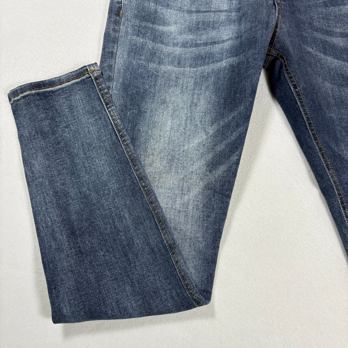 Mens Skinny Fit Jeans 34 Blue Denim Y2K Slim Stretch Distressed Wash Vintage