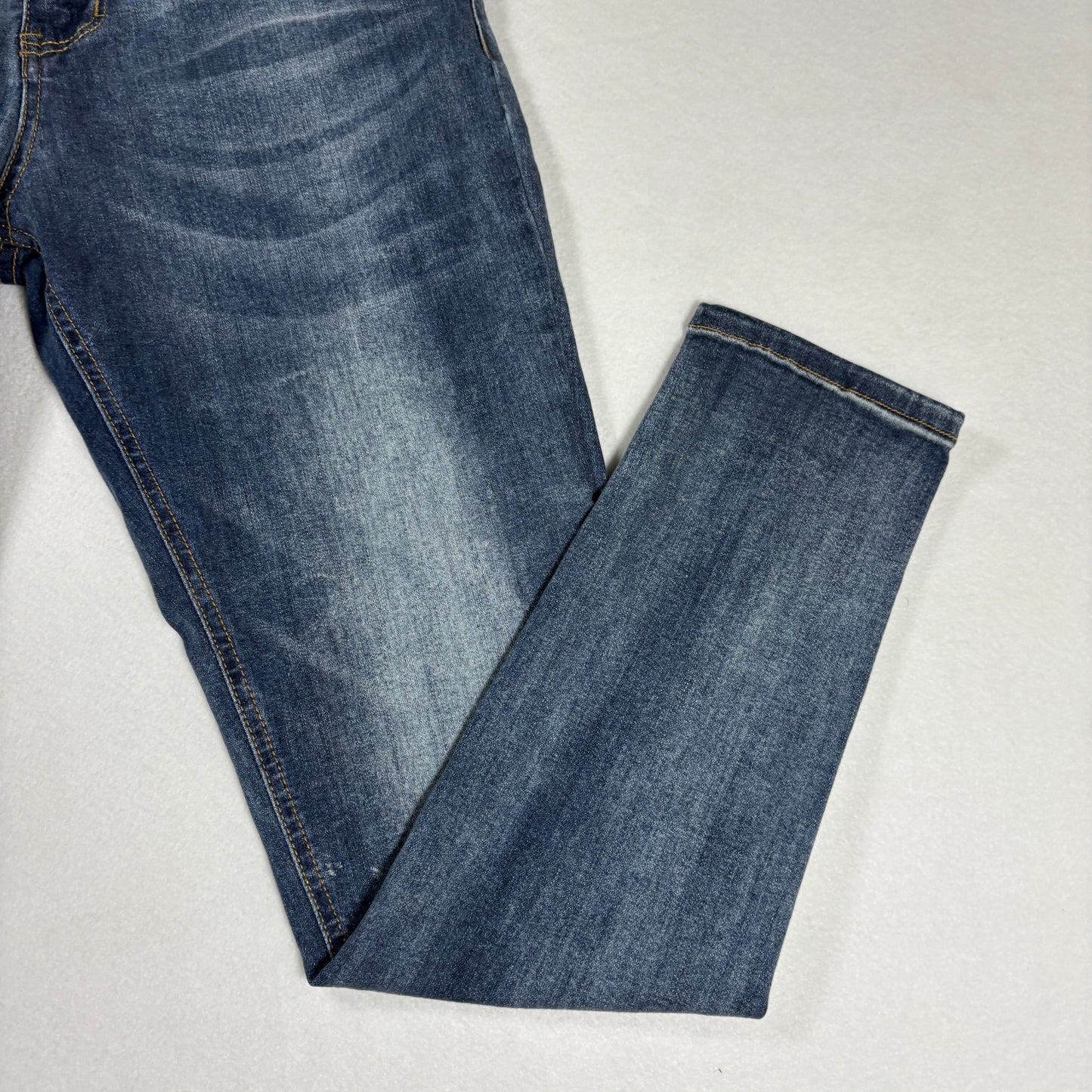 Mens Skinny Fit Jeans 34 Blue Denim Y2K Slim Stretch Distressed Wash Vintage