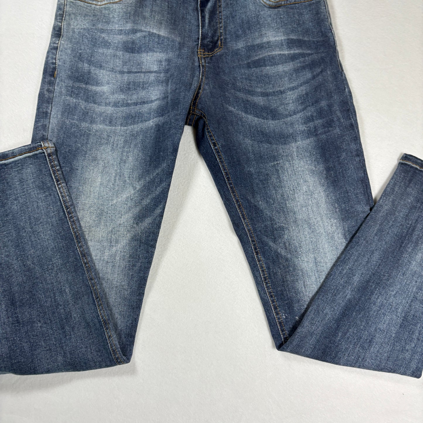 Mens Skinny Fit Jeans 34 Blue Denim Y2K Slim Stretch Distressed Wash Vintage