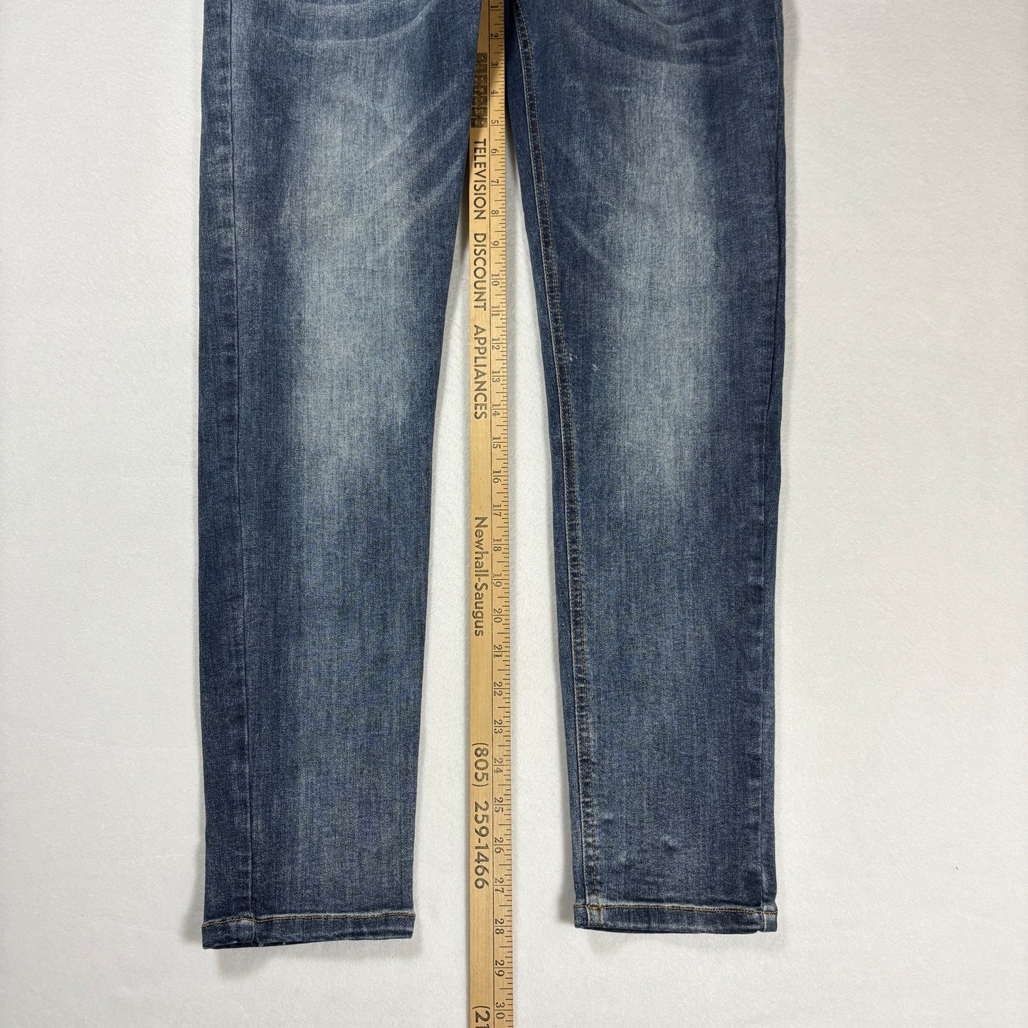 Mens Skinny Fit Jeans 34 Blue Denim Y2K Slim Stretch Distressed Wash Vintage